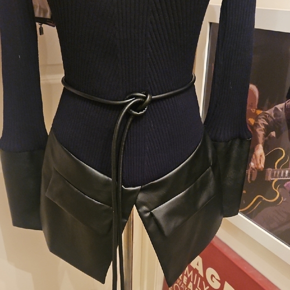 Elegant Black Sweater With PU Leather - Picture 4 of 7